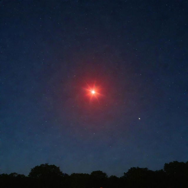 A brilliant star glowing red in a clear night sky