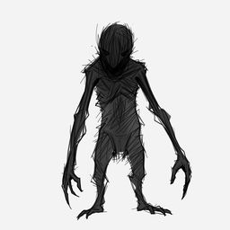 A humanoid creature in a 2D style, drawn with expressive, chaotic sketches