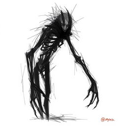 A humanoid creature in a 2D style, drawn with expressive, chaotic sketches