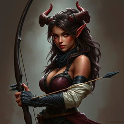 A DnD character description with a beautiful 20-year-old female rogue tiefling