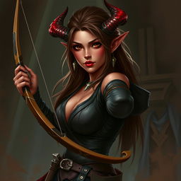 A DnD character description with a beautiful 20-year-old female rogue tiefling