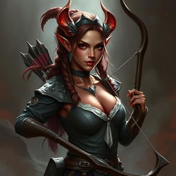 A DnD character description with a beautiful 20-year-old female rogue tiefling