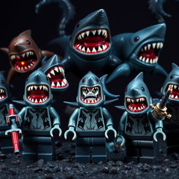 A group of terrifying, nightmare-themed LEGO characters inspired by sharks