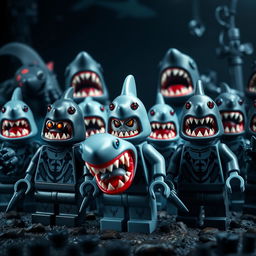 A group of terrifying, nightmare-themed LEGO characters inspired by sharks