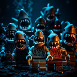 A group of terrifying, nightmare-themed LEGO characters inspired by sharks