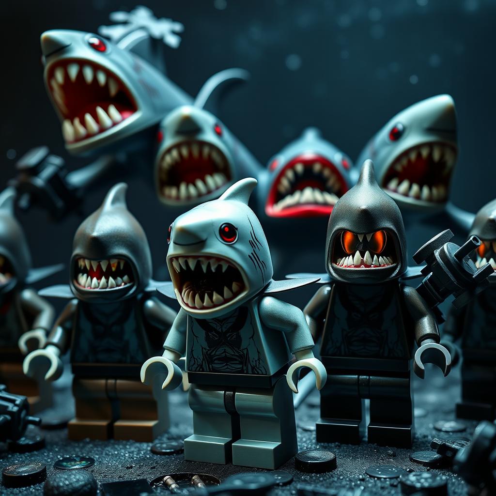 A group of terrifying, nightmare-themed LEGO characters inspired by sharks