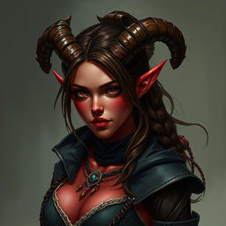 A 20-year-old female tiefling rogue character for Dungeons & Dragons