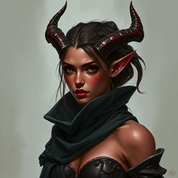 A 20-year-old female tiefling rogue character for Dungeons & Dragons