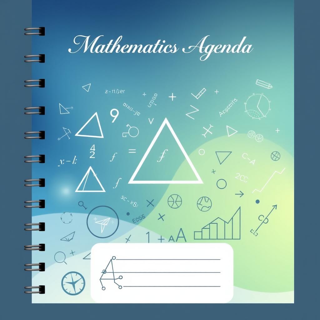 A sophisticated and educational cover for a mathematics agenda, perfect for a teacher specializing in trigonometry, algebra, and statistics