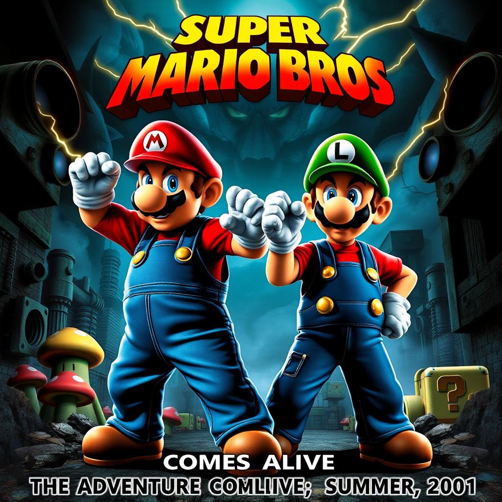 A thrilling and action-packed poster for a non-existent 2001 Super Mario Bros movie