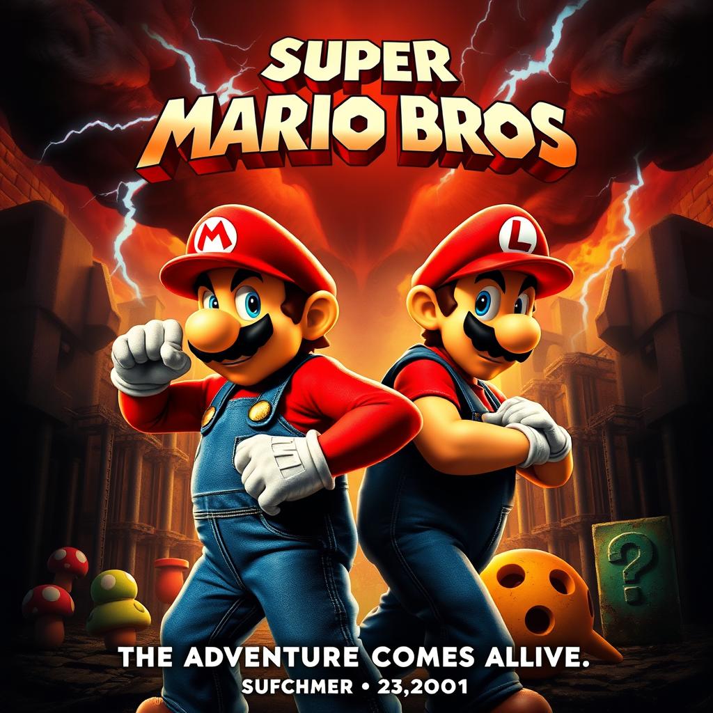 A thrilling and action-packed poster for a non-existent 2001 Super Mario Bros movie