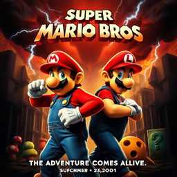 A thrilling and action-packed poster for a non-existent 2001 Super Mario Bros movie