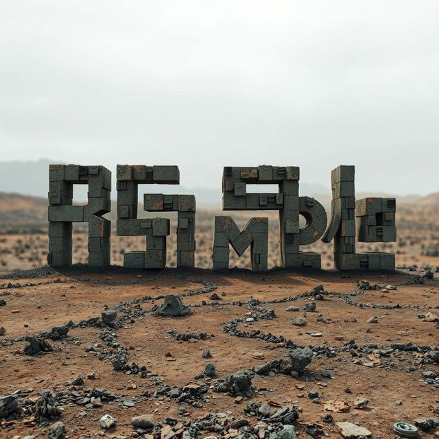 A post-apocalyptic digital artwork that spells out the words 'Real Time' using individual pixels