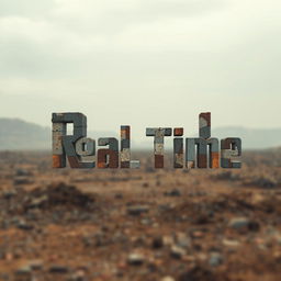 A post-apocalyptic digital artwork that spells out the words 'Real Time' using individual pixels