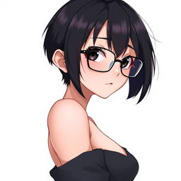 A beautiful anime girl with short black hair and stylish glasses