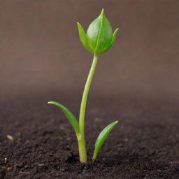 A vibrant seedling sprouting from a brown seed, showcasing the contrast between the earthy seed and the bright green sprout.