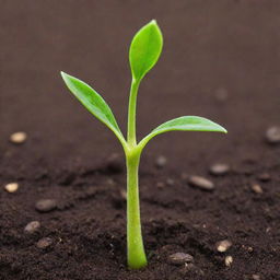 A vibrant seedling sprouting from a brown seed, showcasing the contrast between the earthy seed and the bright green sprout.