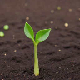 A vibrant seedling sprouting from a brown seed, showcasing the contrast between the earthy seed and the bright green sprout.