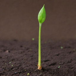 A vibrant seedling sprouting from a brown seed, showcasing the contrast between the earthy seed and the bright green sprout.