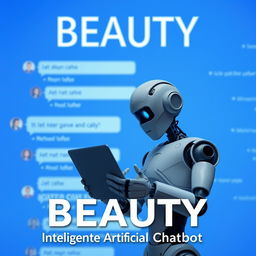 A realistic image featuring the word 'BEAUTY' prominently at the top against a blue background with faded lines resembling multiple chat threads