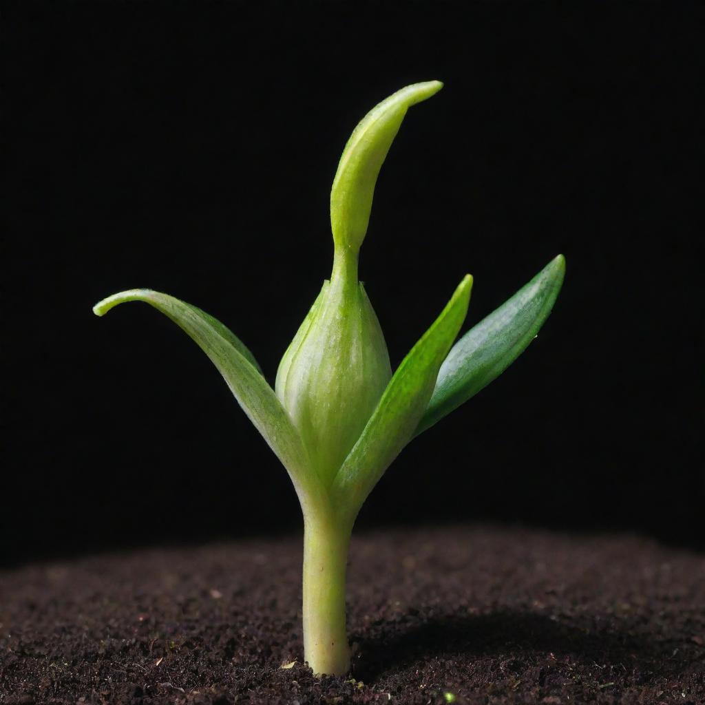 An evolved seedling showcasing a beautiful blossom unfurling from the vibrant green sprout, signifying the magical transformation of life.