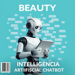 A realistic image of an artificial robot holding a notebook, positioned in front of a background filled with faded threads and numerous chat bubbles