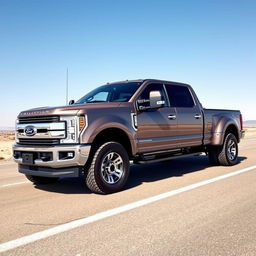 A Ford F350 Dually modified with a sleek fastback roof design