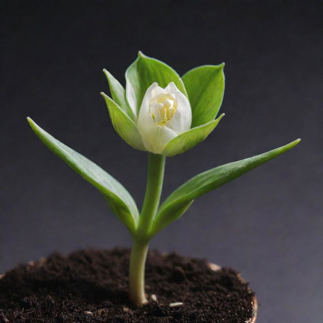 An evolved seedling showcasing a beautiful blossom unfurling from the vibrant green sprout, signifying the magical transformation of life.