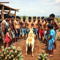 A group of young Latino men in a rustic corral