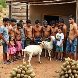 A group of young Latino men in a rustic corral