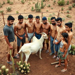 A group of young Latino men in a rustic corral