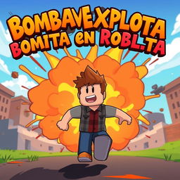 A vibrant and dynamic YouTube thumbnail illustration depicting a cartoon-style explosion in the Roblox world