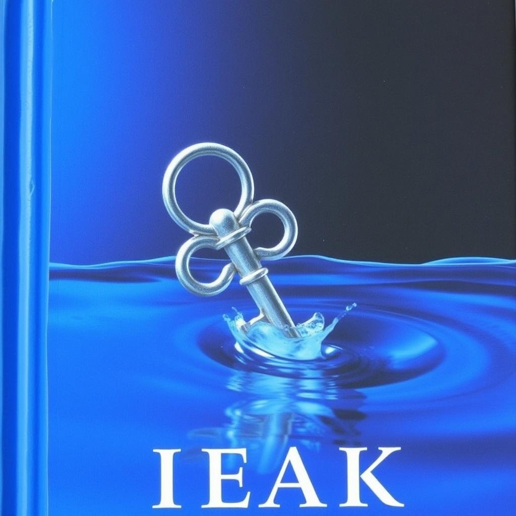 A blue book cover featuring a metal key that is tilted as it falls into the depths of water