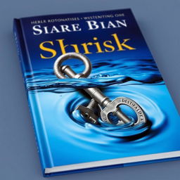 A blue book cover featuring a metal key that is tilted as it falls into the depths of water