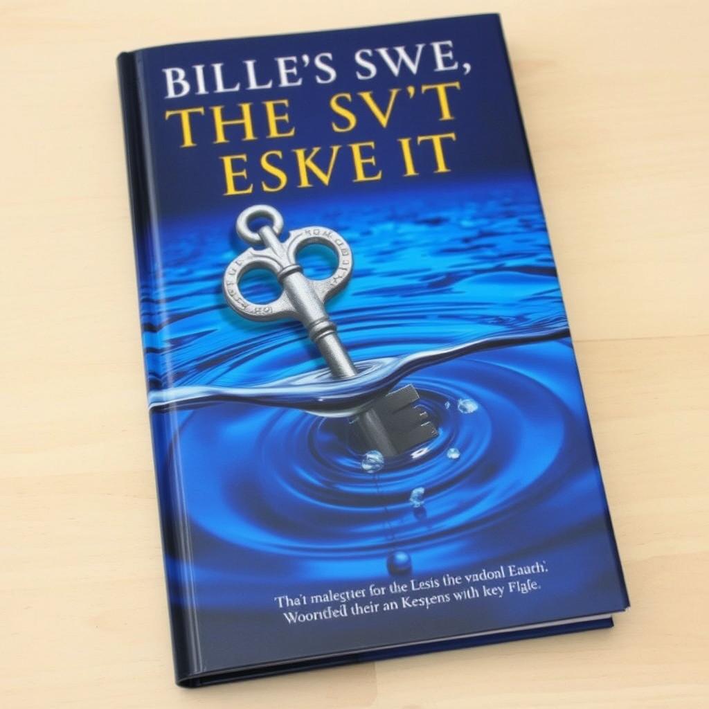 A blue book cover featuring a metal key that is tilted as it falls into the depths of water