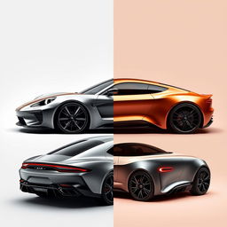 A unique car design that combines elements from Porsche, Kia K5, and Aston Martin