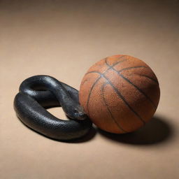 A powerful and elegant Black Mamba snake coiled around a basketball displaying a striking contrast