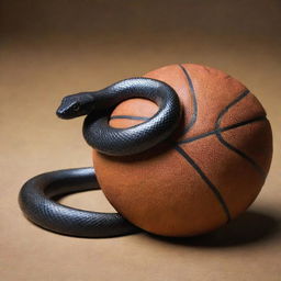 A powerful and elegant Black Mamba snake coiled around a basketball displaying a striking contrast