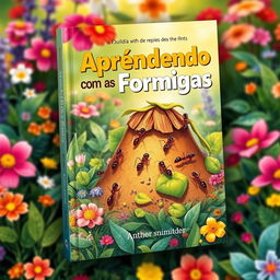 Design a book cover titled "Aprendendo com as Formigas" (Learning from the Ants)