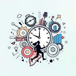 A digital-art style drawing focused on personal development for productivity and time management