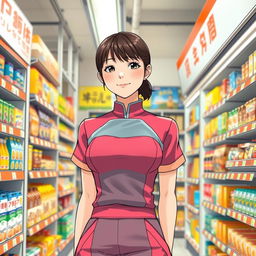 A contemporary and artistic reinterpretation of the character 'Convenience Store Woman' from the novel by Sayaka Murata