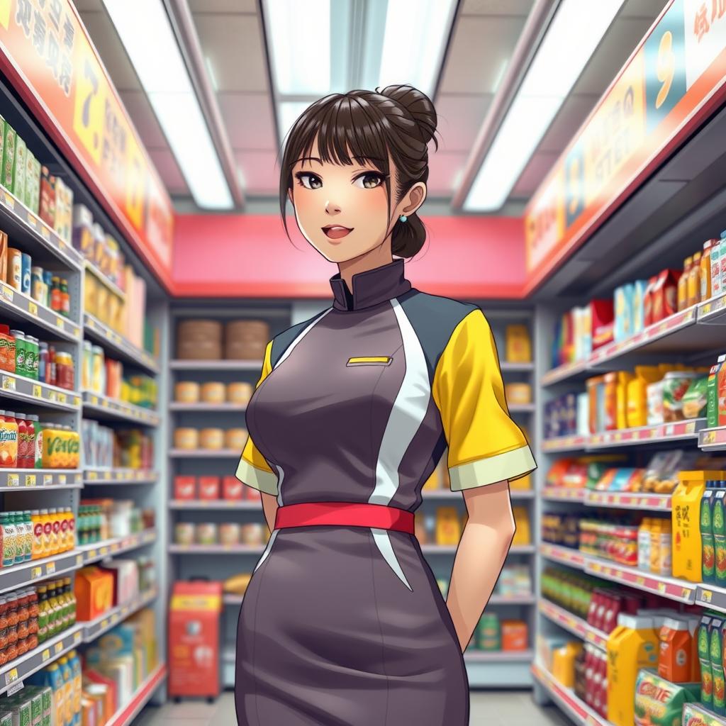 A contemporary and artistic reinterpretation of the character 'Convenience Store Woman' from the novel by Sayaka Murata