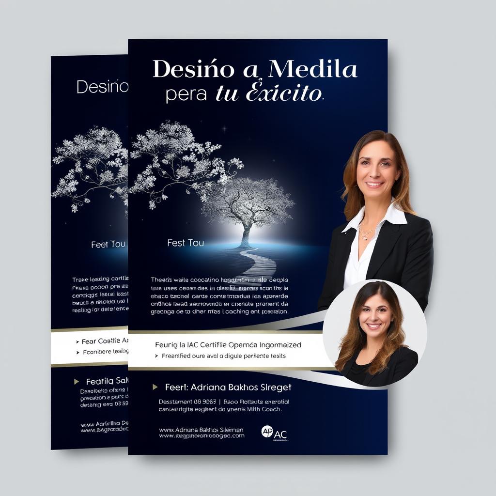 A professional and elegant flyer for a coaching agreement titled 'Diseño a Medida para tu Éxito'