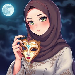 A stylish and mysterious girl wearing a niqab, depicted in a captivating anime style