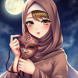 A stylish and mysterious girl wearing a niqab, depicted in a captivating anime style