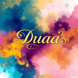 A beautiful abstract background with vibrant colors, featuring the name 'Duaa' in an intricate and ornate font