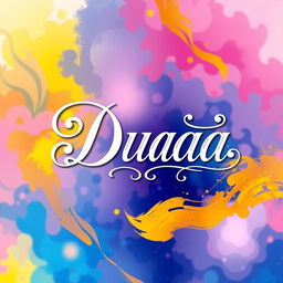 A beautiful abstract background with vibrant colors, featuring the name 'Duaa' in an intricate and ornate font