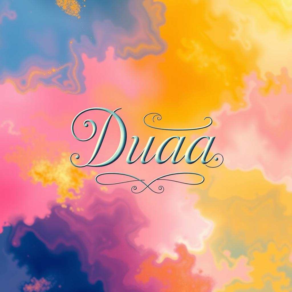 A beautiful abstract background with vibrant colors, featuring the name 'Duaa' in an intricate and ornate font