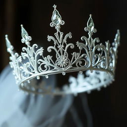 Create an enchanting silver tiara with delicate and intricate detailing in a fantasy style