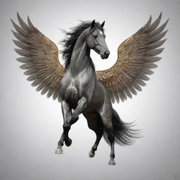 A majestic horse with expansive wings styled into a striking emblem, suitable for a tattoo design.